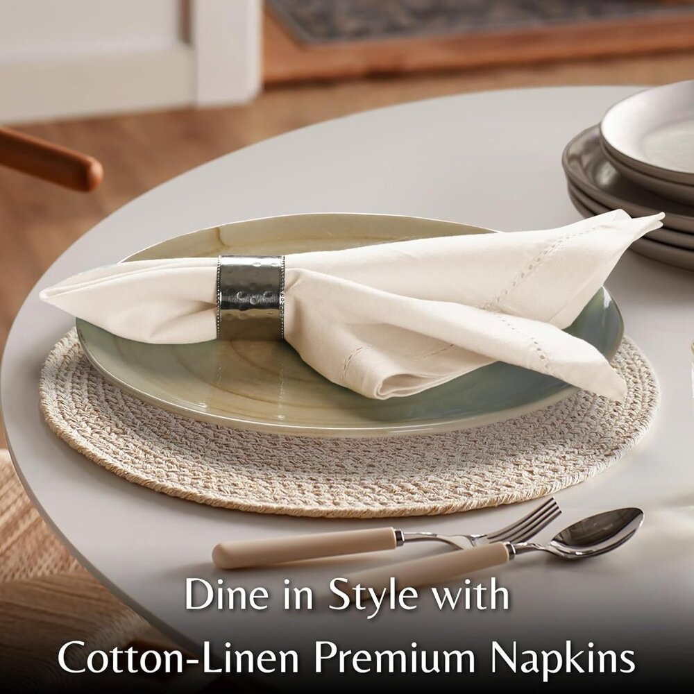 Cloth Dinner Napkins in Cotton Flax Fabric with Hemstitched & Tailored Mitered C - Picture 6 of 10